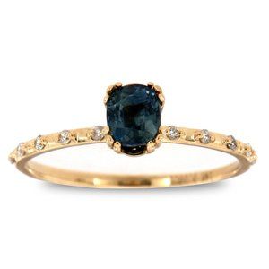 Elongated Cushion Teal Sapphire Diamond Ring 3/4ct